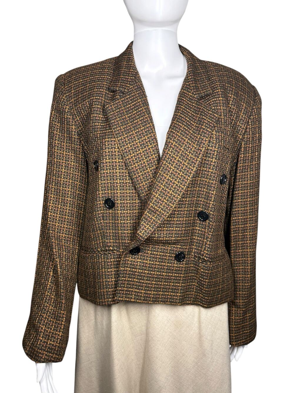 Elliott Lauren Vintage 90s Brown Bronze Green Basketweave Blazer Size 12